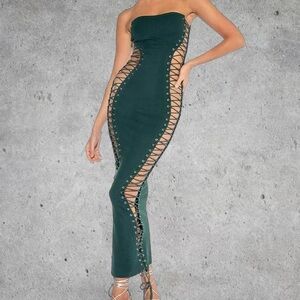Stunning Sold Out AKIRA ‘Never Boring’ Strapless Green Lace Up Dress- L/M